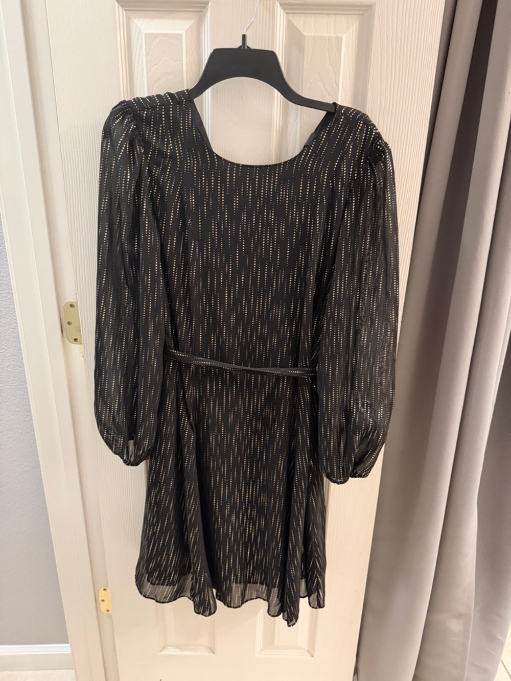 Black Long-Sleeve Dress with Subtle Gold Dots